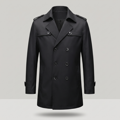 Men's Double-Breasted Trench Coat with Detachable Liner and Epaulettes