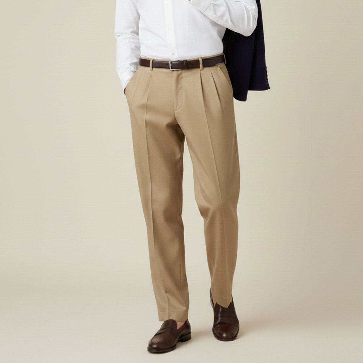 Men's Dress Pants Pleated Front with Straight Leg and Relaxed Fit