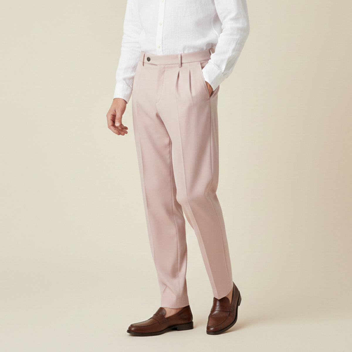 Men's Dress Pants Pleated Front with Straight Leg and Relaxed Fit