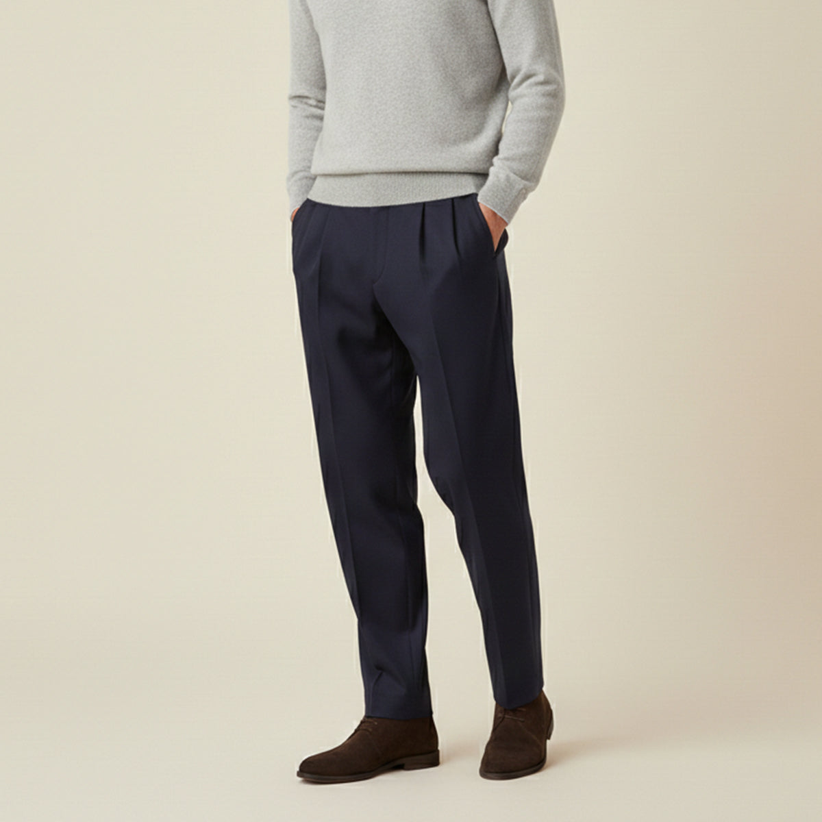 Men's Dress Pants Pleated Front with Straight Leg and Relaxed Fit