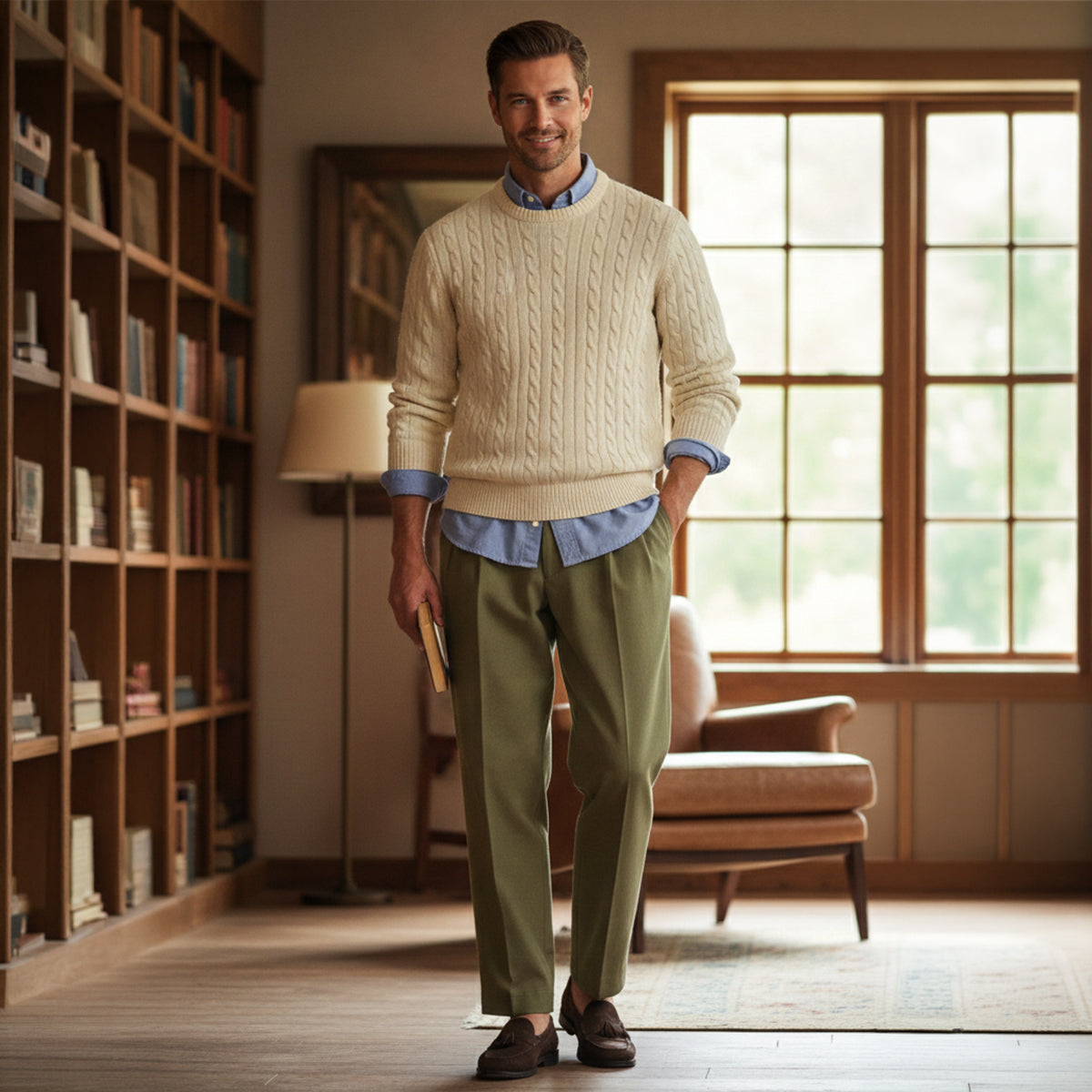 Men's Dress Pants Pleated Front with Straight Leg and Relaxed Fit