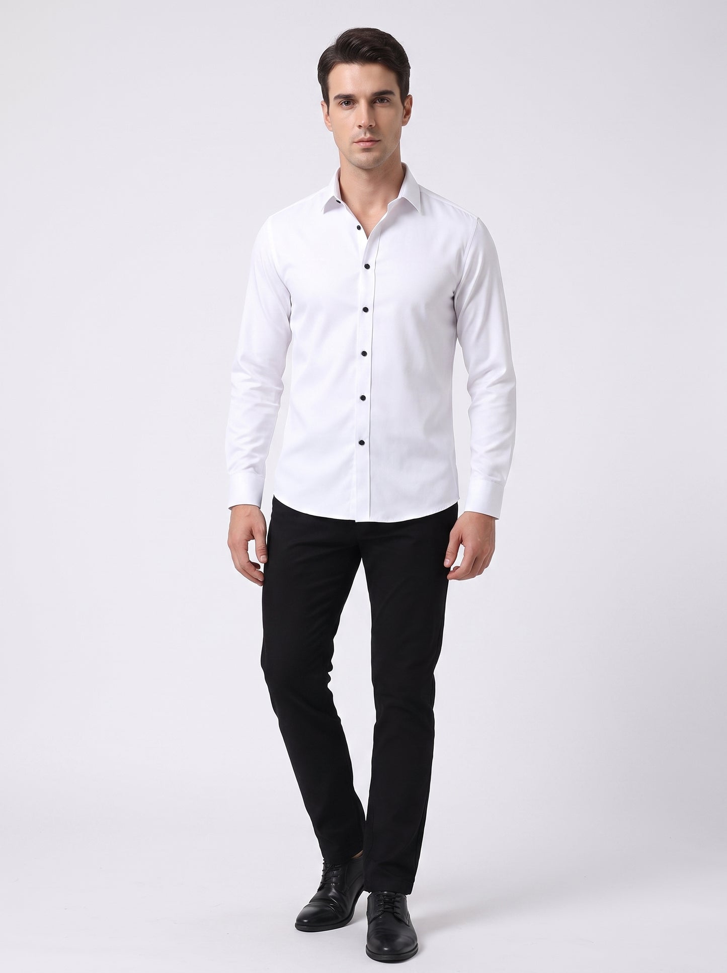 Men's Dress Shirt Long Sleeve with Pointed Collar and Button Front