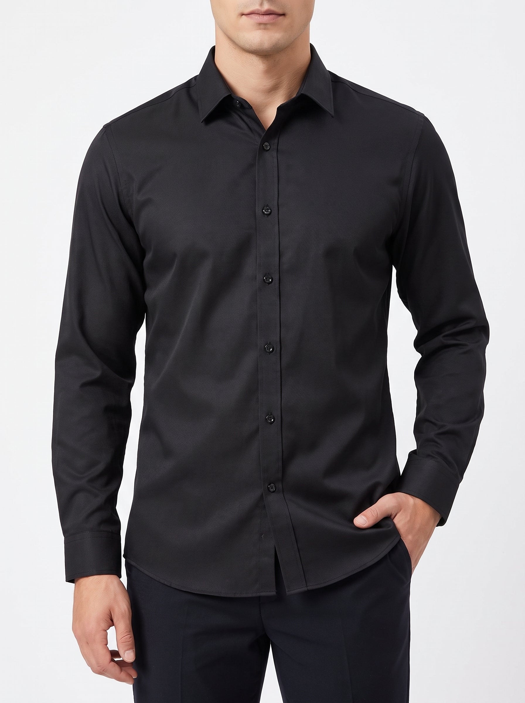 Men's Dress Shirt Long Sleeve with Pointed Collar and Button Front