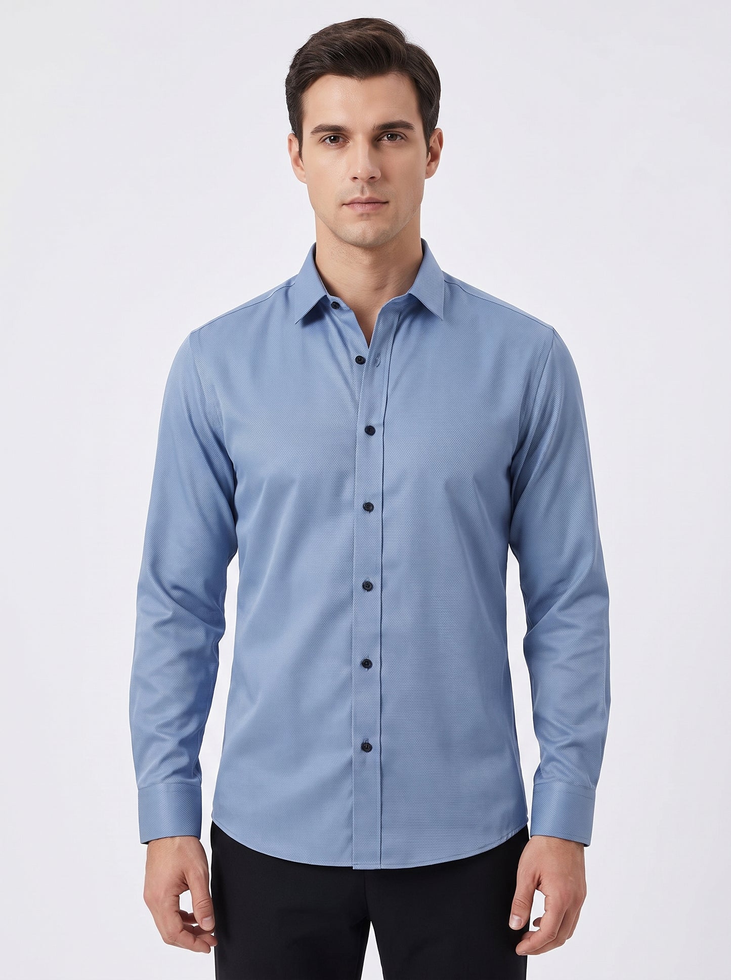 Men's Dress Shirt Long Sleeve with Pointed Collar and Button Front