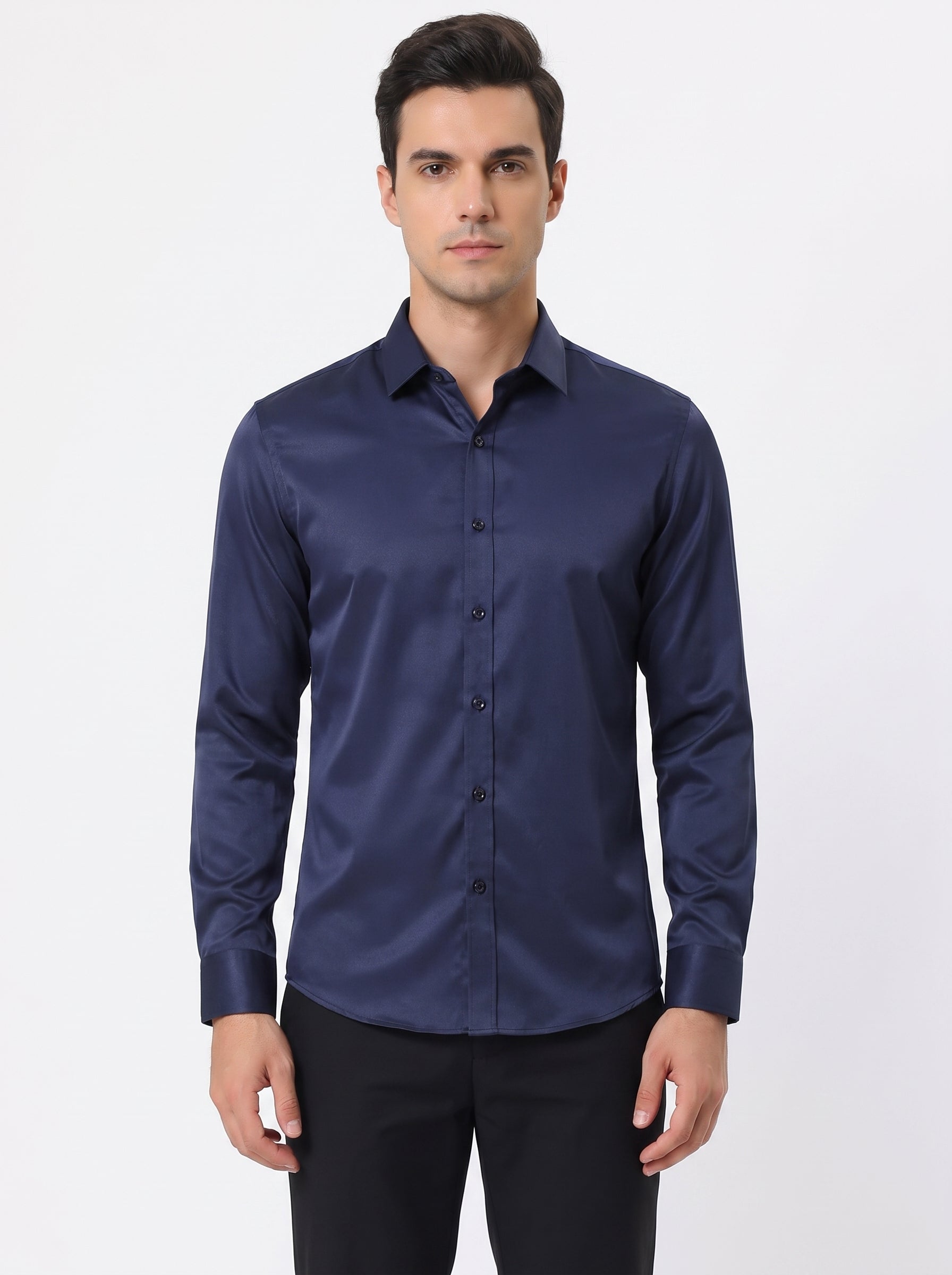 Men's Dress Shirt Long Sleeve with Pointed Collar and Button Front