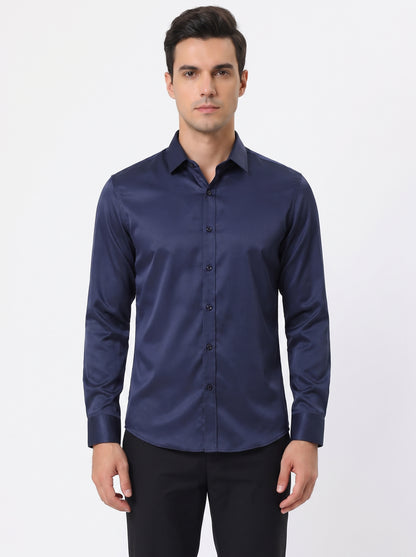 Men's Dress Shirt Long Sleeve with Pointed Collar and Button Front