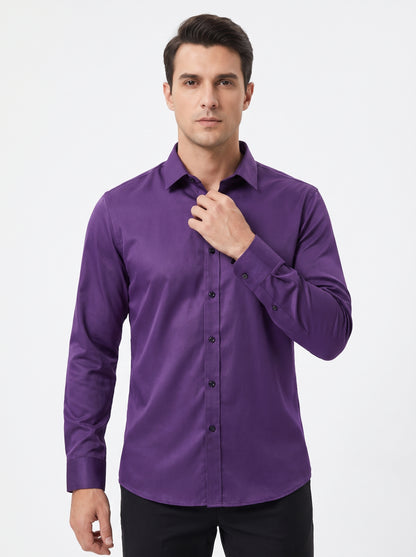 Men's Dress Shirt Long Sleeve with Pointed Collar and Button Front