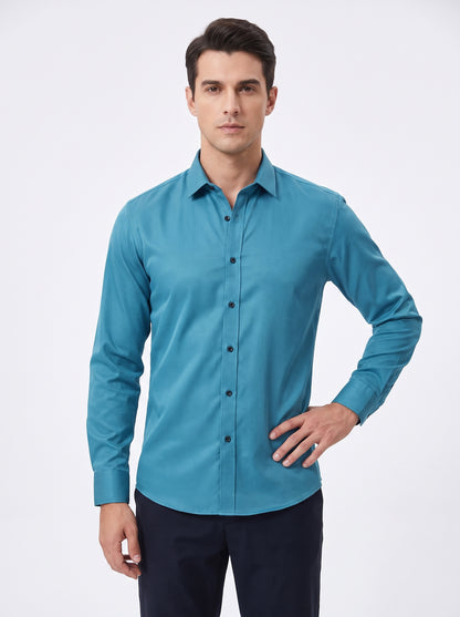 Men's Dress Shirt Long Sleeve with Pointed Collar and Button Front