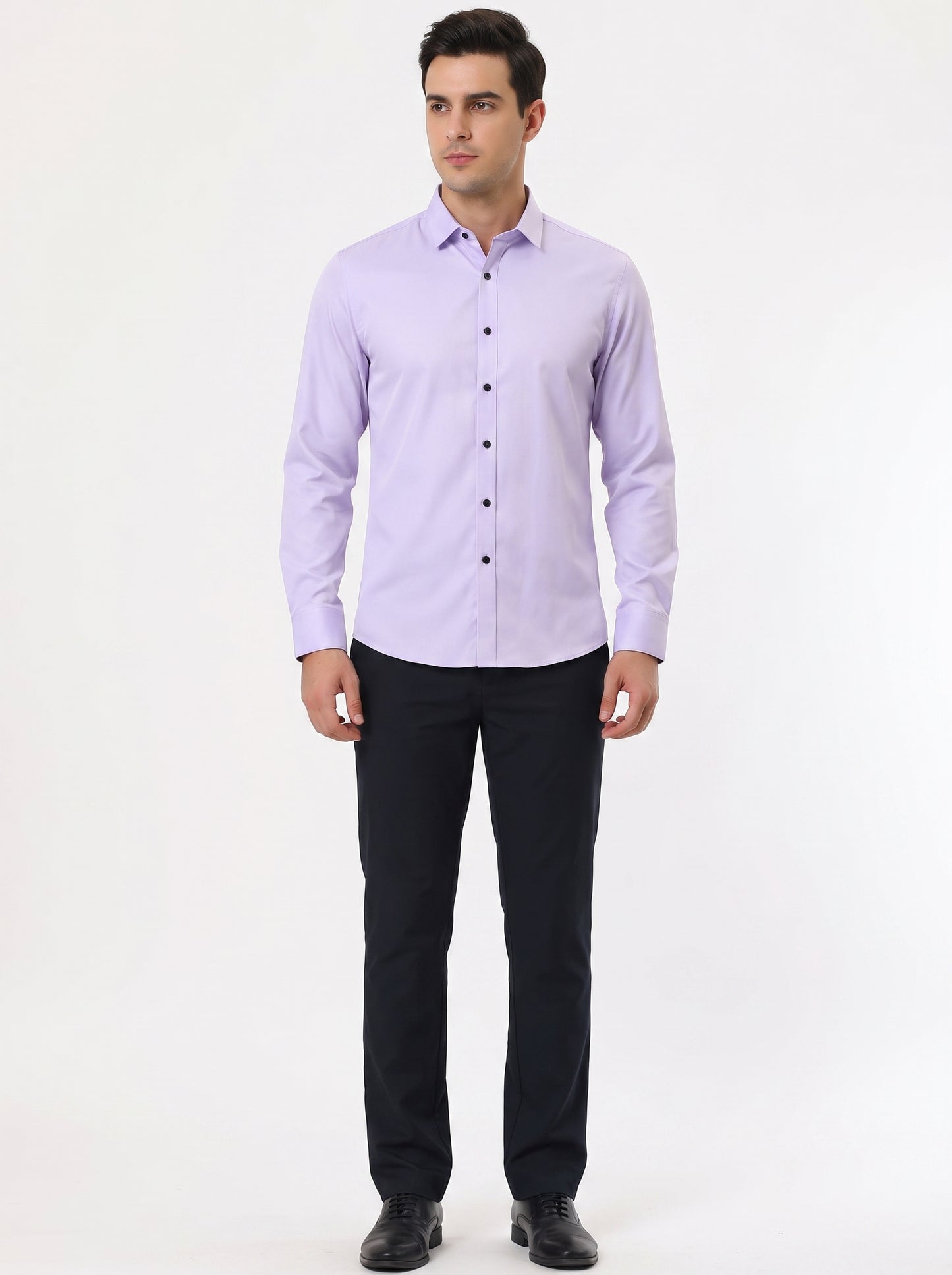 Men's Dress Shirt Long Sleeve with Pointed Collar and Button Front