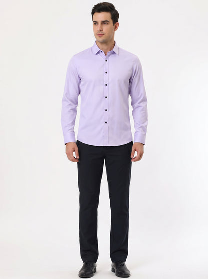Men's Dress Shirt Long Sleeve with Pointed Collar and Button Front