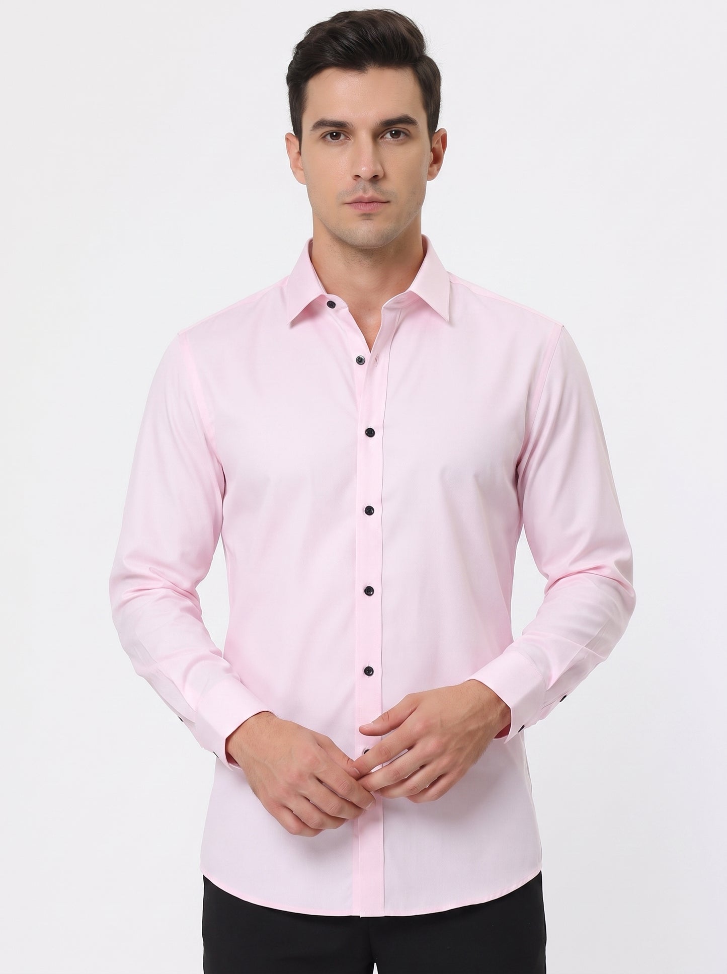 Men's Dress Shirt Long Sleeve with Pointed Collar and Button Front