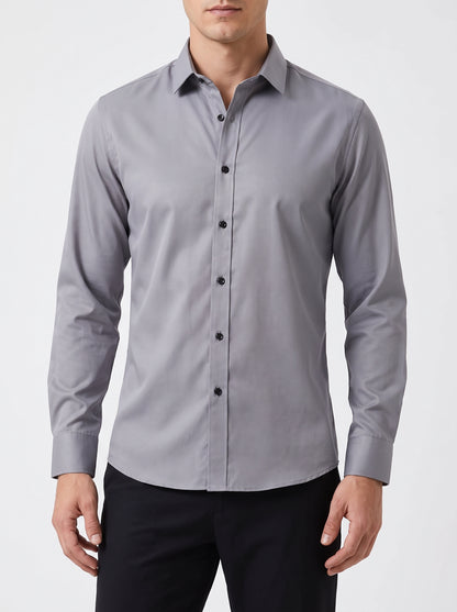 Men's Dress Shirt Long Sleeve with Pointed Collar and Button Front