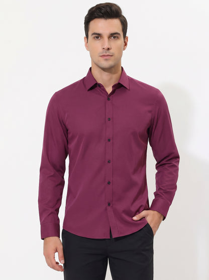 Men's Dress Shirt Long Sleeve with Pointed Collar and Button Front