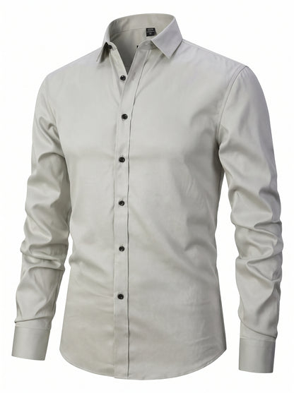 Men's Dress Shirt Long Sleeve with Pointed Collar and Button Front