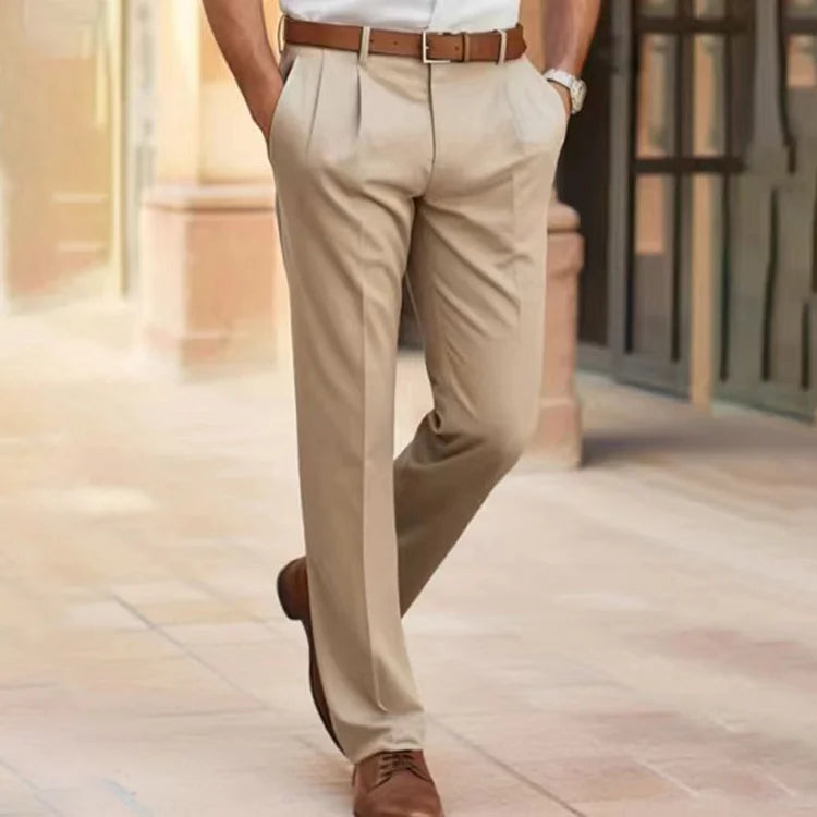 Men's Dress Trousers with Pleats and Side Pockets Slim Fit