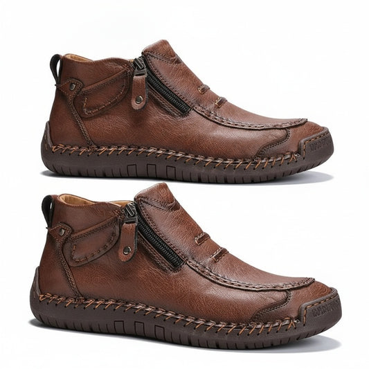 Men's Faux Leather Ankle Boots with Side Zip and Stitch Detail