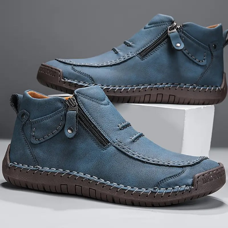 Men's Faux Leather Ankle Boots with Side Zip and Stitch Detail