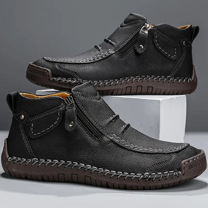 Men's Faux Leather Ankle Boots with Side Zip and Stitch Detail