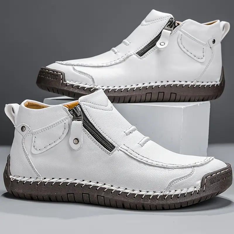 Men's Faux Leather Ankle Boots with Side Zip and Stitch Detail