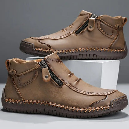 Men's Faux Leather Ankle Boots with Side Zip and Stitch Detail