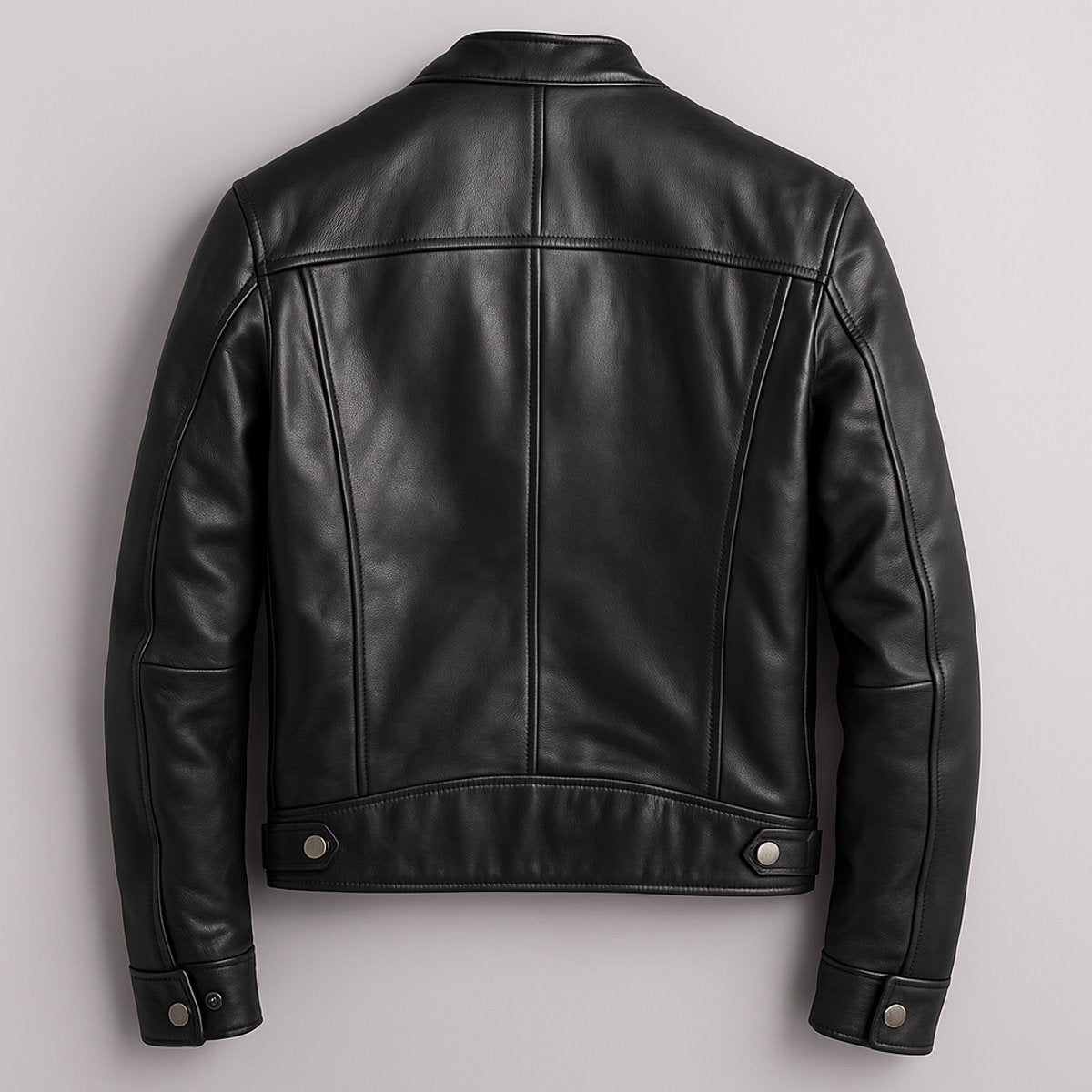 Men's Faux Leather Biker Jacket with Stand Collar and Zip Pockets