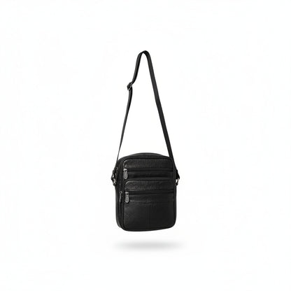 Men's Faux Leather Crossbody Bag with Multiple Zip Compartments and Adjustable Strap