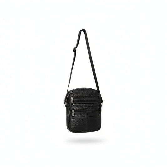Men's Faux Leather Crossbody Bag with Multiple Zip Compartments and Adjustable Strap