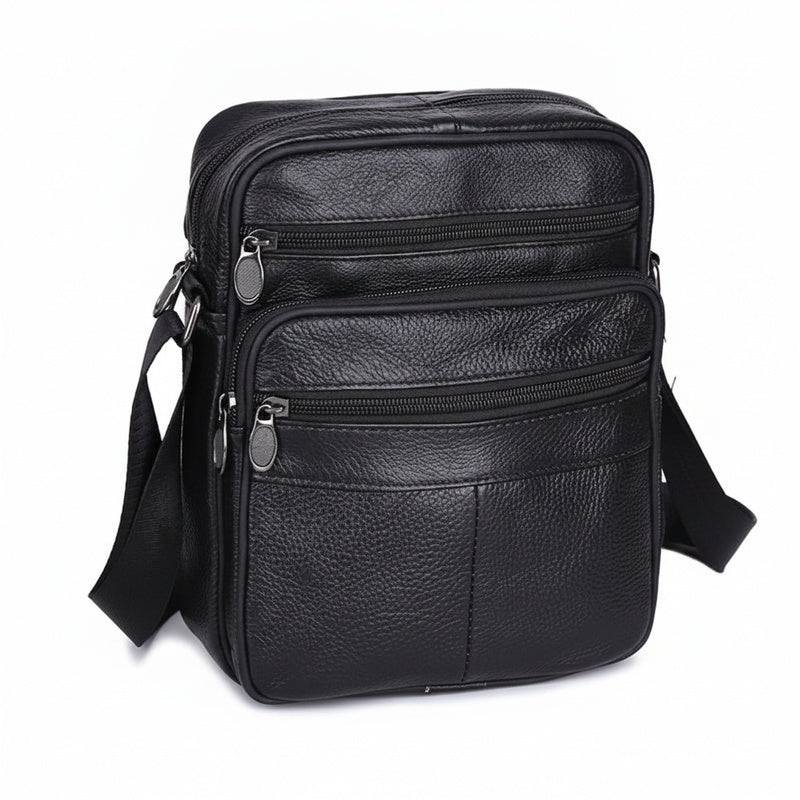 Men's Faux Leather Crossbody Bag with Multiple Zip Pockets and Adjustable Strap