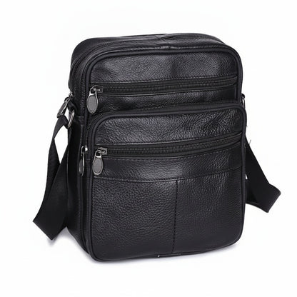 Men's Faux Leather Crossbody Bag with Multiple Zip Pockets and Adjustable Strap