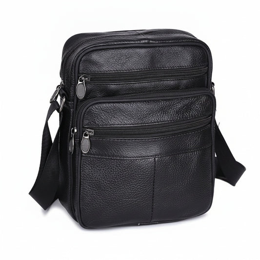 Men's Faux Leather Crossbody Bag with Multiple Zip Pockets and Adjustable Strap