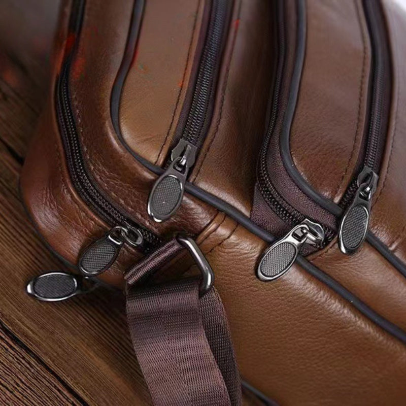 Men's Faux Leather Crossbody Bag with Multiple Zip Pockets and Adjustable Strap
