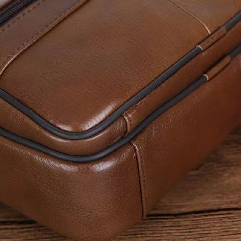 Men's Faux Leather Crossbody Bag with Multiple Zip Pockets and Adjustable Strap