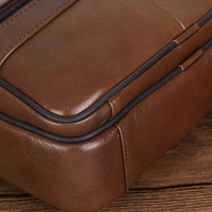 Men's Faux Leather Crossbody Bag with Multiple Zip Pockets and Adjustable Strap