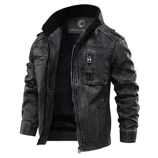 Men's Faux Leather Jacket with Multi-Pocket Utility Design and Full Zip