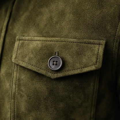 Men's Faux Leather Jacket with Stand Collar and Chest Pockets