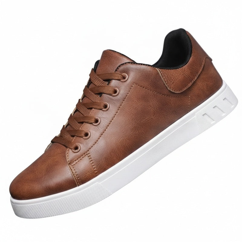 Men's Faux Leather Sneakers with Lace-Up Closure and White Sole