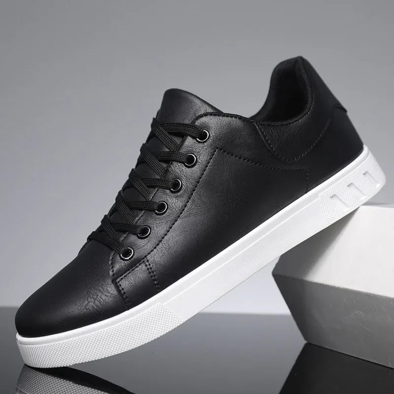 Men's Faux Leather Sneakers with Lace-Up Closure and White Sole