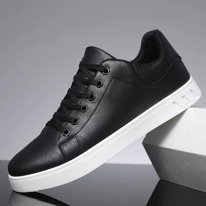 Men's Faux Leather Sneakers with Lace-Up Closure and White Sole
