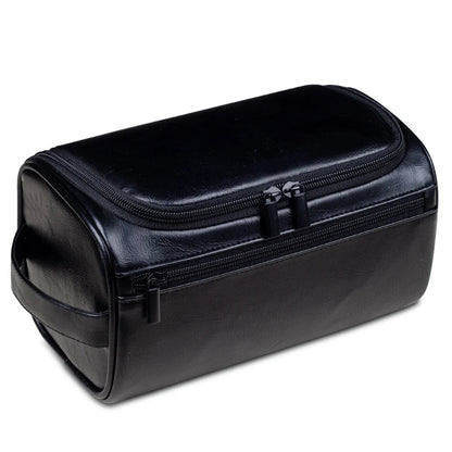 Men's Faux Leather Toiletry Bag with Hanging Hook and Multiple Compartments