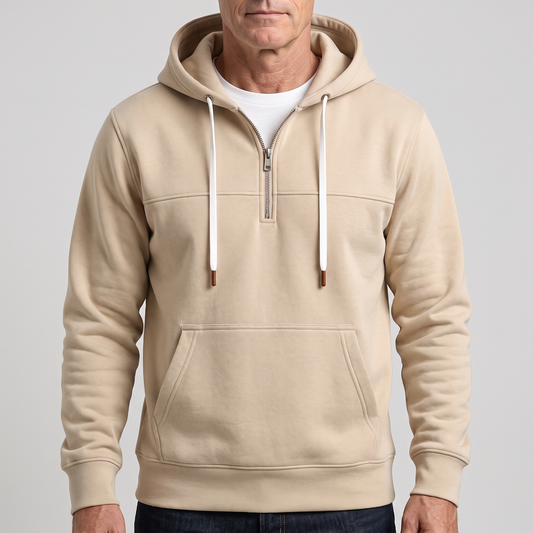 Men's Fleece Hoodie with Quarter Zip and Hood with Drawstring