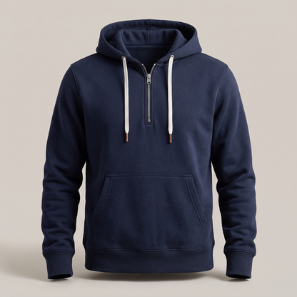 Men's Fleece Hoodie with Quarter Zip and Hood with Drawstring