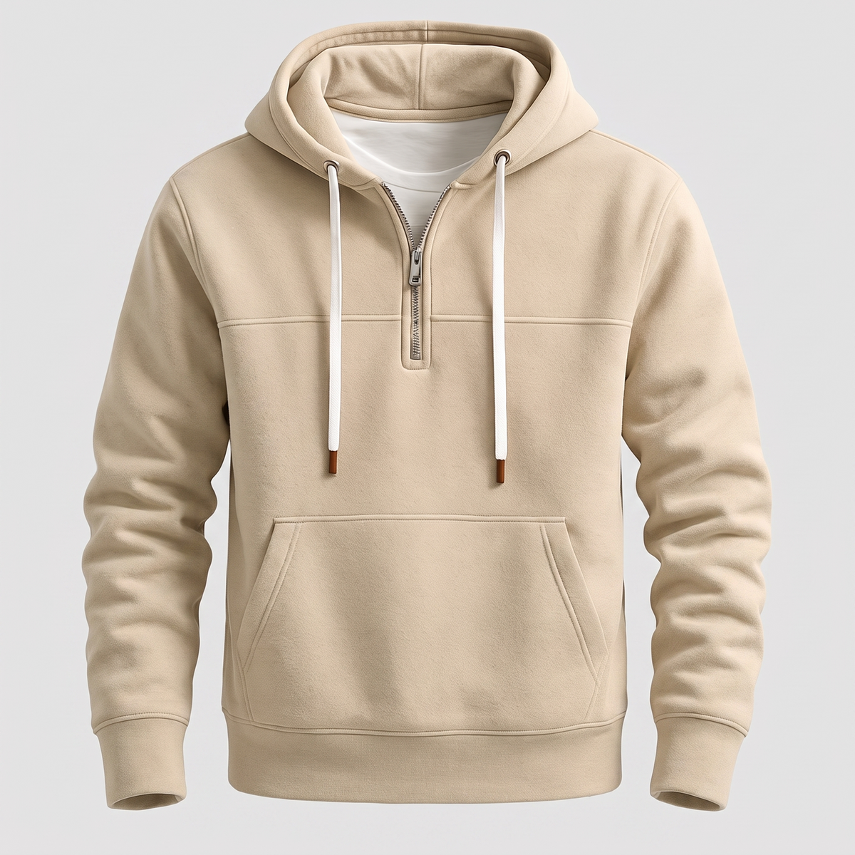Men's Fleece Hoodie with Quarter Zip and Hood with Drawstring