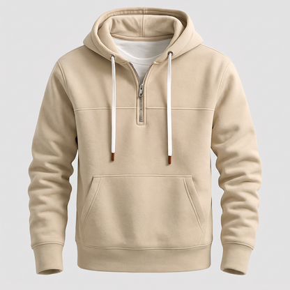 Men's Fleece Hoodie with Quarter Zip and Hood with Drawstring