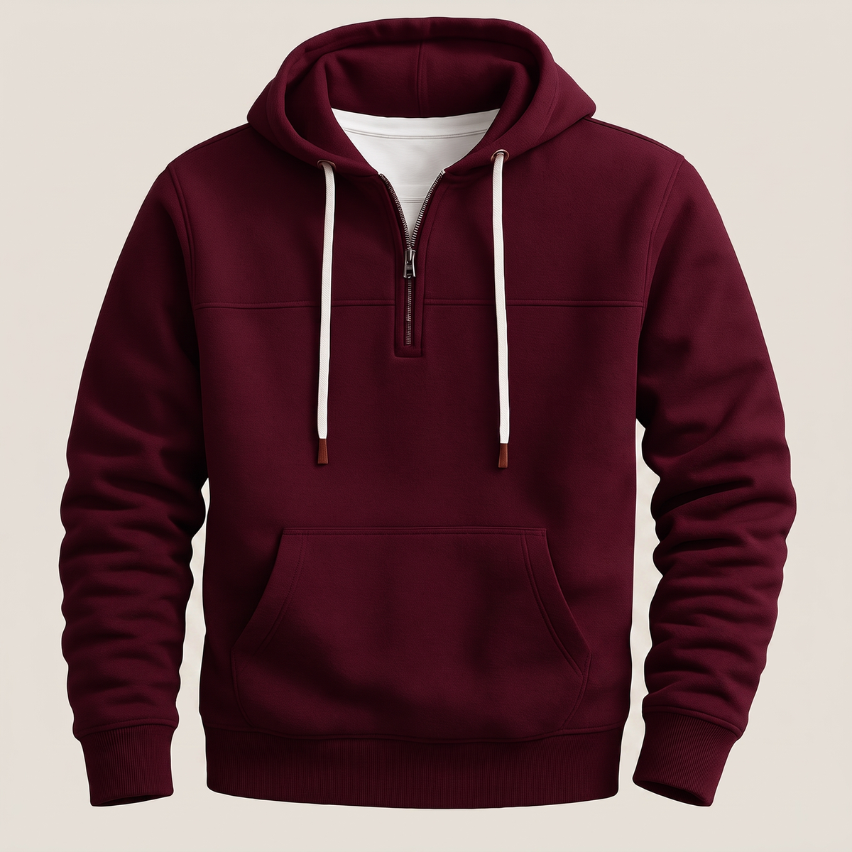 Men's Fleece Hoodie with Quarter Zip and Hood with Drawstring