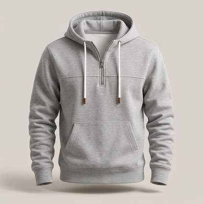 Men's Fleece Hoodie with Quarter Zip and Hood with Drawstring