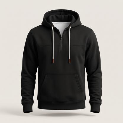 Men's Fleece Hoodie with Quarter Zip and Hood with Drawstring