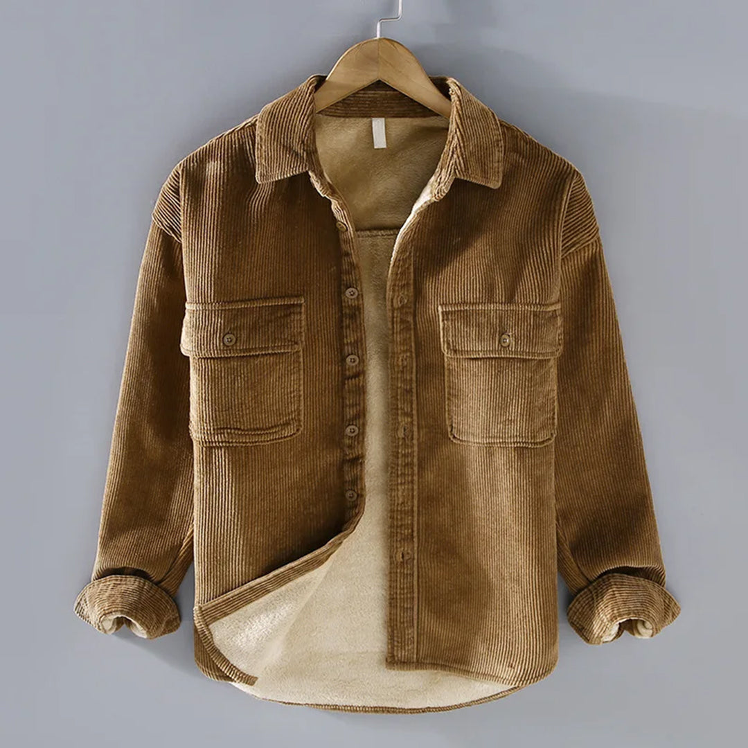 Men's Fleece-Lined Button-Up Shirt Jacket with Chest Pockets