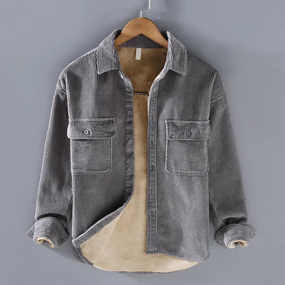 Men's Fleece-Lined Button-Up Shirt Jacket with Chest Pockets