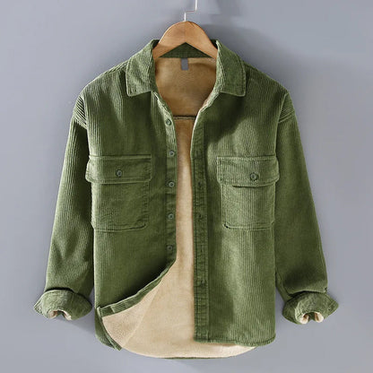 Men's Fleece-Lined Button-Up Shirt Jacket with Chest Pockets