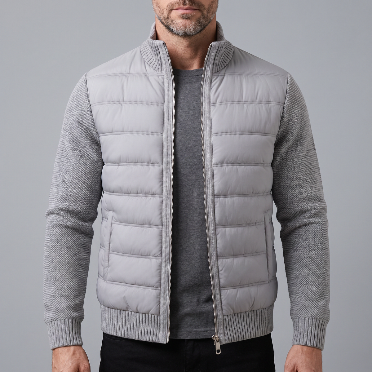Men's Fleece Sleeve Puffer Jacket with Tailored Fit